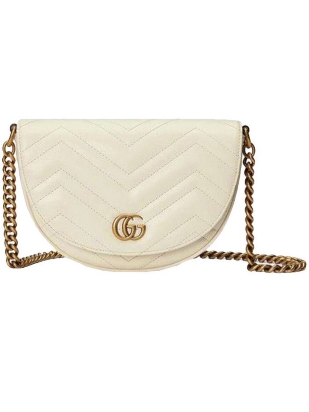 Gucci Quilted Half Moon Crossbody Bag in Cream with Gold Hardware